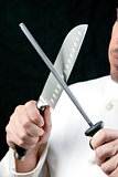 Chef Sharpens Knife, Side