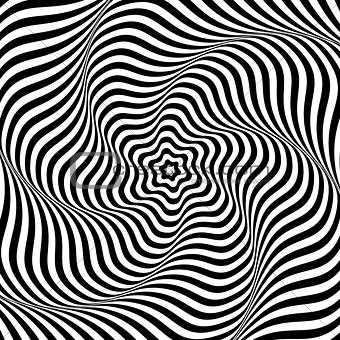 Illusion of wavy rotation movement. Abstract op art background. 