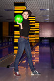 Smiling girl with bowling ball