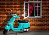 Scooter with Brick Wall Background