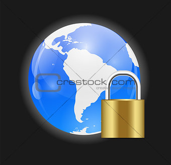 Globe Icon with Protection Lock Vector Illustration