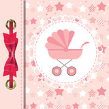 Vector Illustration of Pink Baby Carriage for Newborn Girl