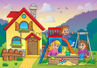 Children playing near house theme 1