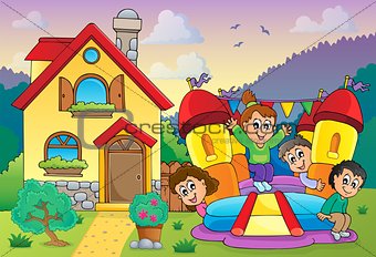 Children playing near house theme 3