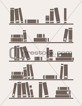 Books on the shelf vector simply retro school or library illustration.