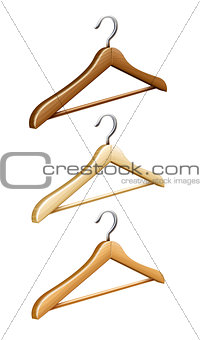 Set of wooden coat hangers for wardrobe clothes