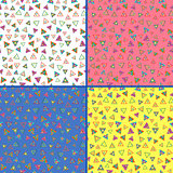 Four seamless vector patterns with colorful triangles