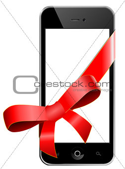 Mobile phone with a red bow