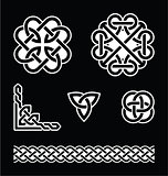 Celtic knots patterns in white on black background