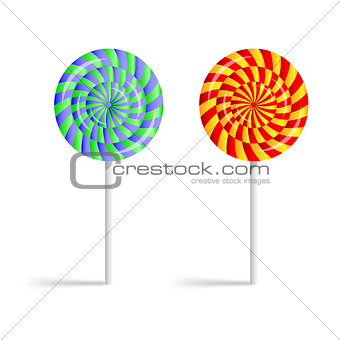 Colorful striped lollipops isolated on a white background