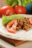 wheat tortillas with ingridients for burrito