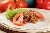 wheat tortillas with ingridients for burrito