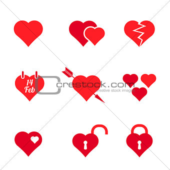 set of red heart icons