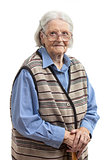 Portrait of a senior woman looking at the camera. Over white background.