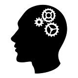 Human head silhouette with set of gears