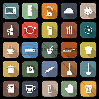 Kitchen flat icons with long shadow