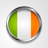 Abstract button with stylish metallic frame. Irish flag
