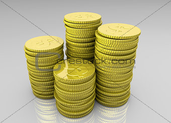 Four stacks of coins
