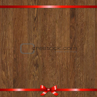 Wood Background With Red Bow