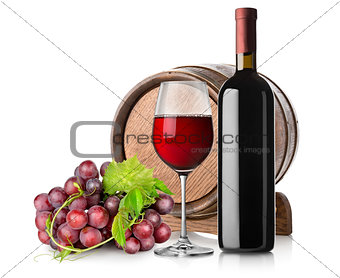 Wine with grape and barrel