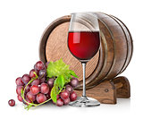 Wineglass with grape and barrel