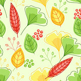 Seamless pattern with green and yellow leaves