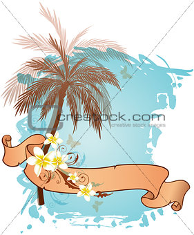 Background with palms and flowers