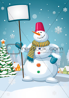 Snowman on winter landscape