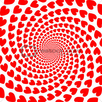 Design red heart spiral motion backdrop. Valentines Day card