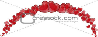 Frame of red hearts on a white background