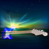 abstract music background with electric guitar and sunrise