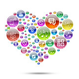 Silhouette heart consisting of apps icons