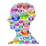 Silhouette human head consisting of apps icons