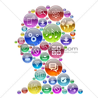 Silhouette human head consisting of apps icons