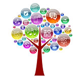 Silhouette of a tree consisting of apps icons