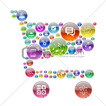 Shopping trolley silhouette of apps icons