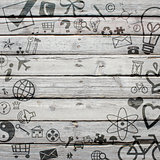 Various social icons on old wooden surface