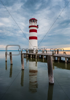 Lighthouse at Lake eusiedl at sunset