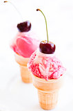 Ice cream cones with cherries