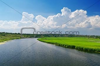cloudy sky and river with canes