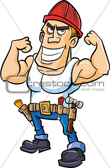 Cartoon worker flexing his muscles