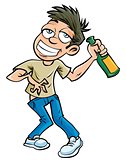 Cartoon drunk man with champagne bottle