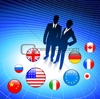 Business Couple on  internet flag buttons background