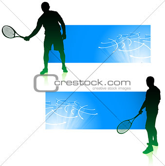 Tennis Player with Blue Banners