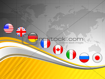 World Map with Internet Flag Buttons Background