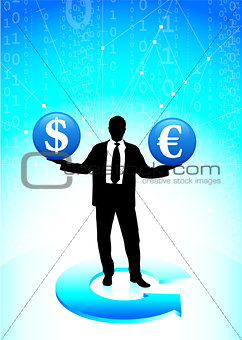 Young business man with currency symbols