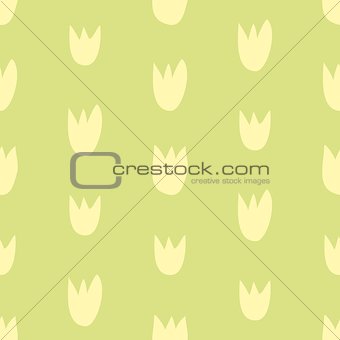 Seamless vector floral pattern with hand drawn sunny yellow tulips on fresh spring green background.
