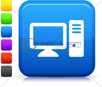 desktop computer icon on square internet button