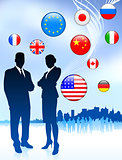 Business Couple on  internet flag buttons background