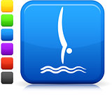 Stick Figure diving icon on square internet button